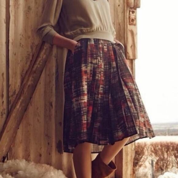 Fynn and Rose Women’s Abstract Pleated Midi Skirt Sz. 4 Anthropologie - Picture 5 of 14